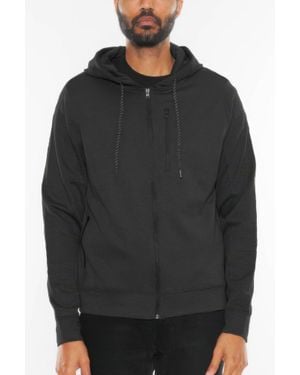 TRUEDAMES Solid Heathered Zip Up Jacket - Black