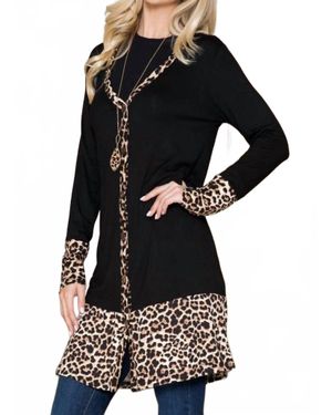 Celeste Solid Button-Down Leopard Cardigan - Black
