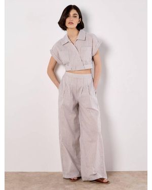 Apricot Seersucker Crop Top - Pink
