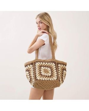 Fashnzfab Vintage Granny Square Crochet Summer Tote Bag - Metallic