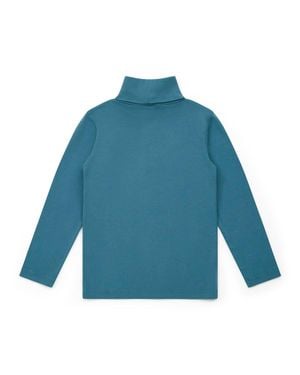 Bonton Kid's Organic Cotton Ribbed Turtle Neck Sweatshirt - Blue