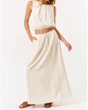 Lalavon Stripe Cropped Bubble Top & Maxi Skirt Set - Natural