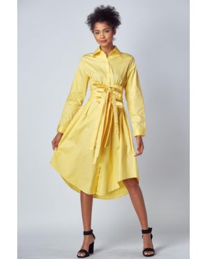 TRUEDAMES Shirt Dress With Tie Up Belt Detail - Yellow