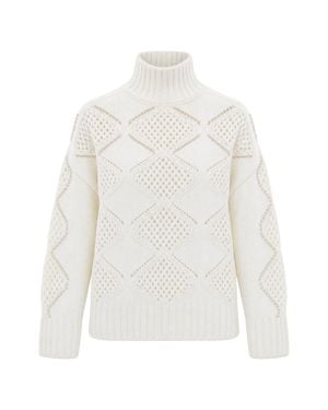 Liu Jo High-Neck Openwork Pearl Embellished Wool Sweater - White