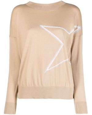 Lorena Antoniazzi Boatneck Knit Sweater With Subtle Zigzag Pattern - Natural