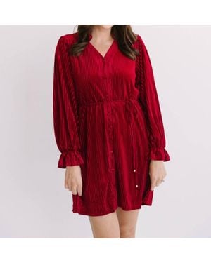 Jodifil Velvet Long Sleeve Dress - Red