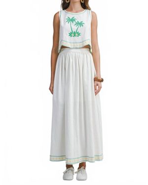 Le Cliche Palmette Embroidered Maxi Skirt - White
