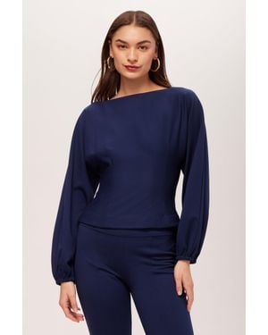 Trina Turk Prime Long-Sleeve Boatneck Top - Blue
