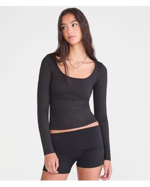 Aéropostale Long Sleeve Buttery Soft Scoop-Neck Tee - White