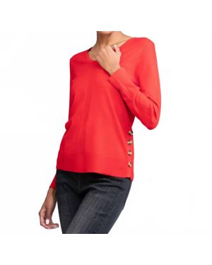 Alison Sheri V-Neck Side-Button Knit Sweater - Red
