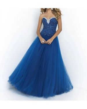 Blush Prom Beaded Lace Up Back Ball Gown - Blue