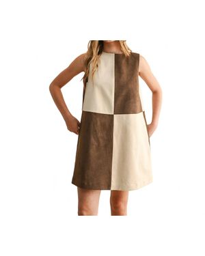 Miou Muse Ava Suede Mini Shift Dress - Natural