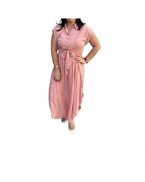 Kori Button Up Tie Front Detailing Midi Dress - Red