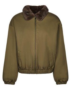 ELEH Cropped Faux-Fur Collar Jacket - Green