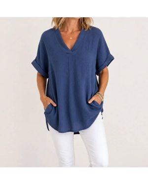 Apricot Cotton Gauze Pocket Tunic Top - Blue