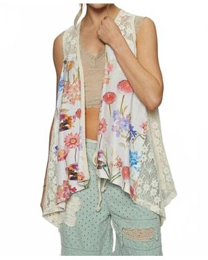 Pol Sleeveless Printed Woven Lace Detail Vest - White