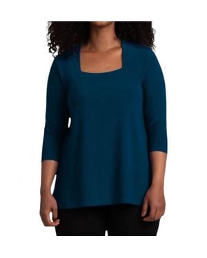 Sympli Square Neck 3/4 Sleeve Top - Blue