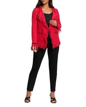 NIC+ZOE Scarlina Statement Fringe Mix Knit Jacket - Red