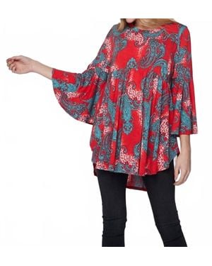 Honeyme Paisley Print 3/4 Sleeve Blouse - Red