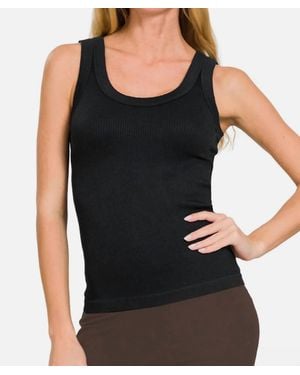 Bobi Ribbed Scoop Neck Tank Top - Black