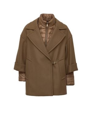 Fay Double Wool Cashmere Quilted Detachable Cape - Brown