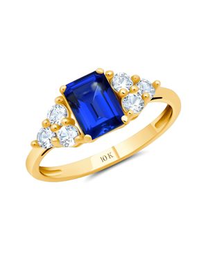 MAX + STONE 10K Or Gemstone Emerald Cut Birthstone Anniversary Ring - Blue