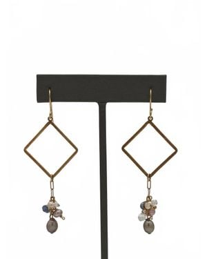 Blue Copper Multi Mini Pearl Kyanite & Herkimer Earrings - Black