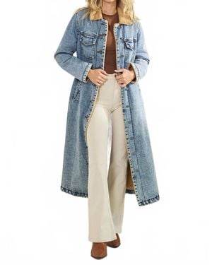Veveret Teddy Lined Long Jacket - Blue