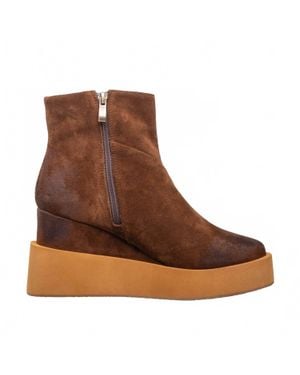 Antelope Side Zip Suede Platform Ankle Boots - Brown