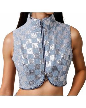 Amy Lynn Paloma Denim Crop Vest - Blue