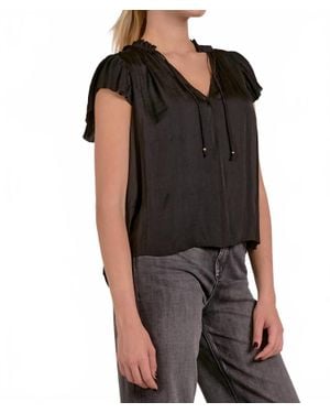 Elan Cynthia Short Sleeve Ruffle Blouse - Black