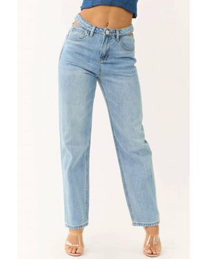 Ceros Cutout Waistband Detail Straight Leg Jeans - Blue