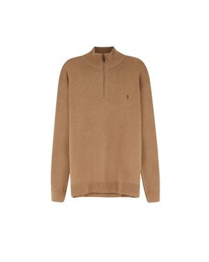 Polo Ralph Lauren Regular-Fit Wool Knit Pullover With High Neck And Half-Zip Closure - Natural
