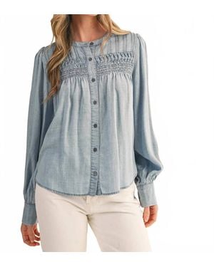 ..,merci Heritage Smocked Denim Blouse - Blue