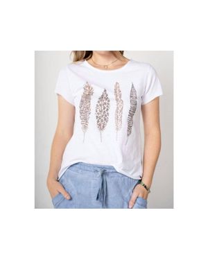 Look Mode Usa Feather Print T-Shirt - White