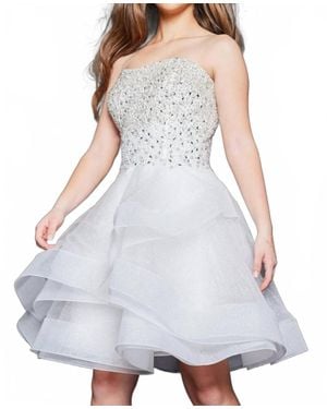 Jovani Fit And Flare Short Dress - Gray