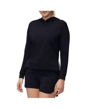 Three Dots Contrast Trim Cotton Hoodie - Blue