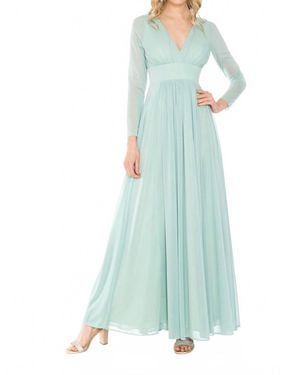 Lenovia Usa Long Sleeve V-Neck A-Line Gown - Green
