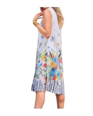 Dolcezza New Bouquet Coming Soon Sleeveless Linen Dress - Blue