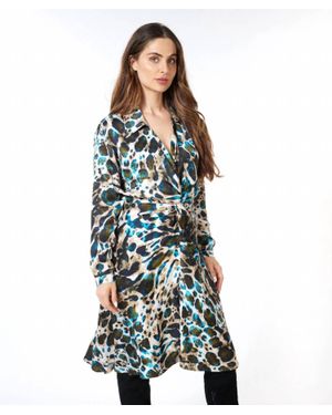 EsQualo Astrid Animal Roots Twist Midi Dress - Blue