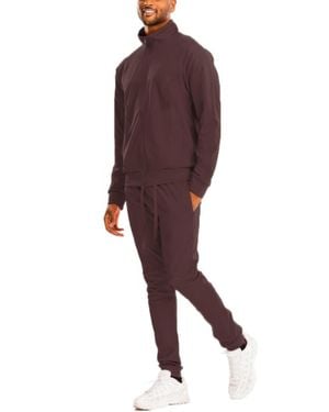 TRUEDAMES Full Zip Up Solid Track Jacket Set - Red