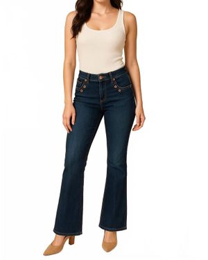 Grace In La Mid-Rise Button Bootcut Jean - Blue
