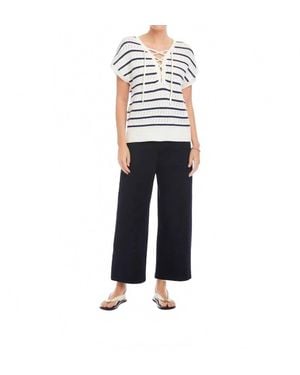 Fifteen Twenty Beth Crochet Stripe Lace-Up Sweater - Blue