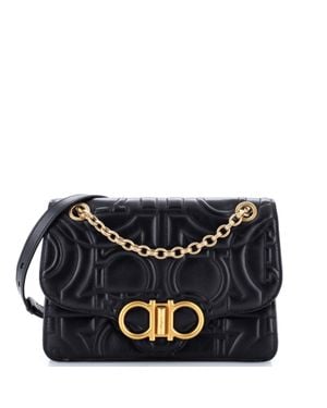 Ferragamo Gancini Turnlock Flap Bag Gancini Quilted Leather Medium - Black