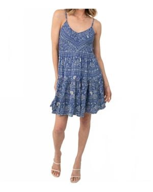 Angie V Neck Smocked Bodice Printed Dress - Blue