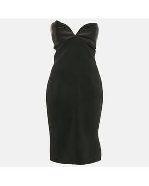 Brandon Maxwell Crepe Leather Trimmed Strapless Knee-Length Dress - Black