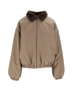 ELEH Mud Cropped Faux Fur Collar Jacket - Brown