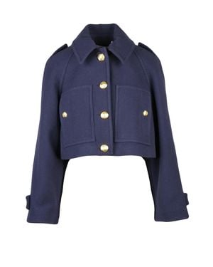 Palm Angels Short Cloth Jacket With Structured Collar And Accents - Blue