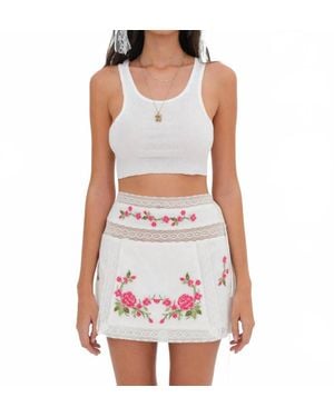 For Love & Lemons Jolene Embroidered Mini Skirt - White