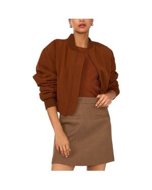 1.STATE Ribbed Trim Polyester Bomber Jacket - Brown